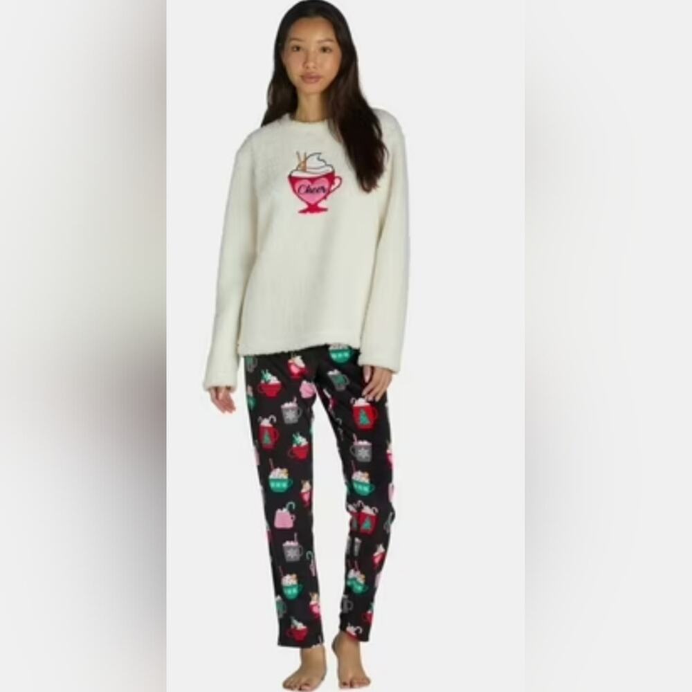 Holiday Time Cozy 2 Piece Women's Pajama Set - Cream and Black Sz.4-6 NWT #1947